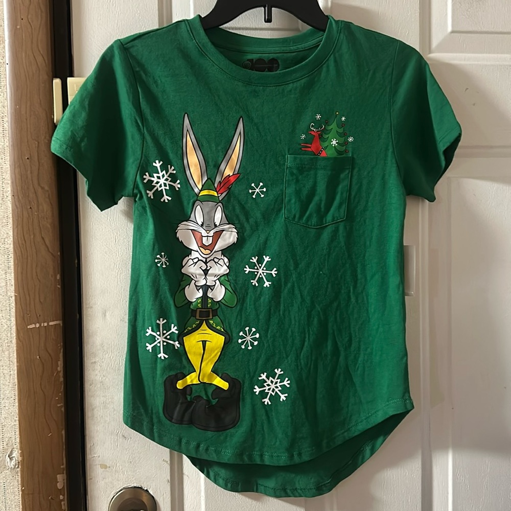 WARNER BROS BUGS BUNNY ELF TEE: GREEN: NEW WITH TAGS: JUNIORS XS (1)
